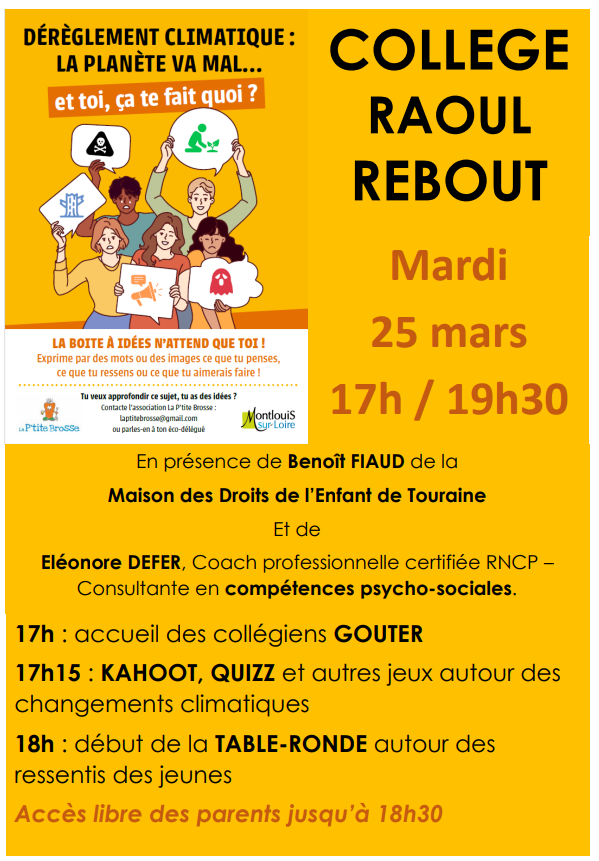 Programme de la soirée au collège le 25 mars